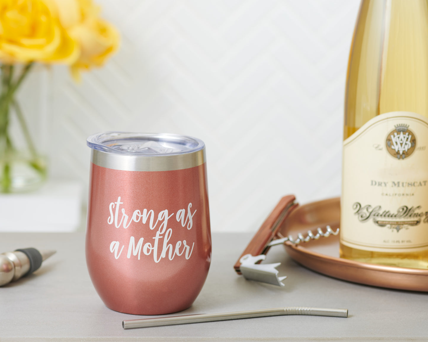 Strong as a Mother Rose Tumbler - Savvy Mom and Co. 